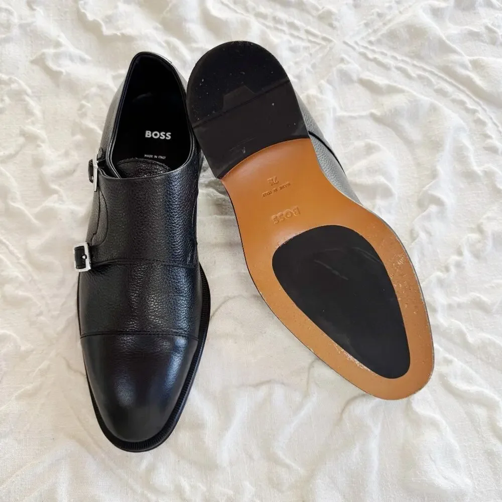 BOSS Double Strap Monk Leather Grain Shoes Size 7.5